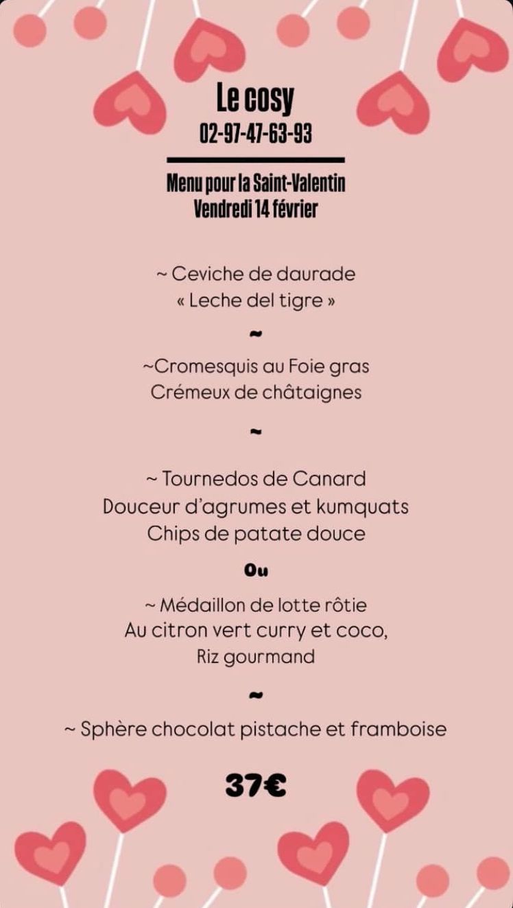 menu cosy saint valentin